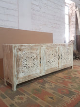 MADE TO ORDER French Arched Hand Carved Wooden Buffet Sideboard White Wash 200x40x80cm